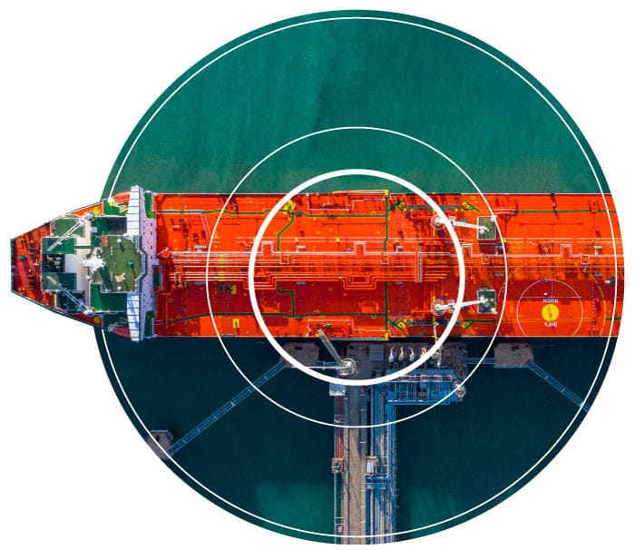 A birds eye view of a large red fuel tanker which has recently tested it's marine fuel using the Fuelstat testing kit